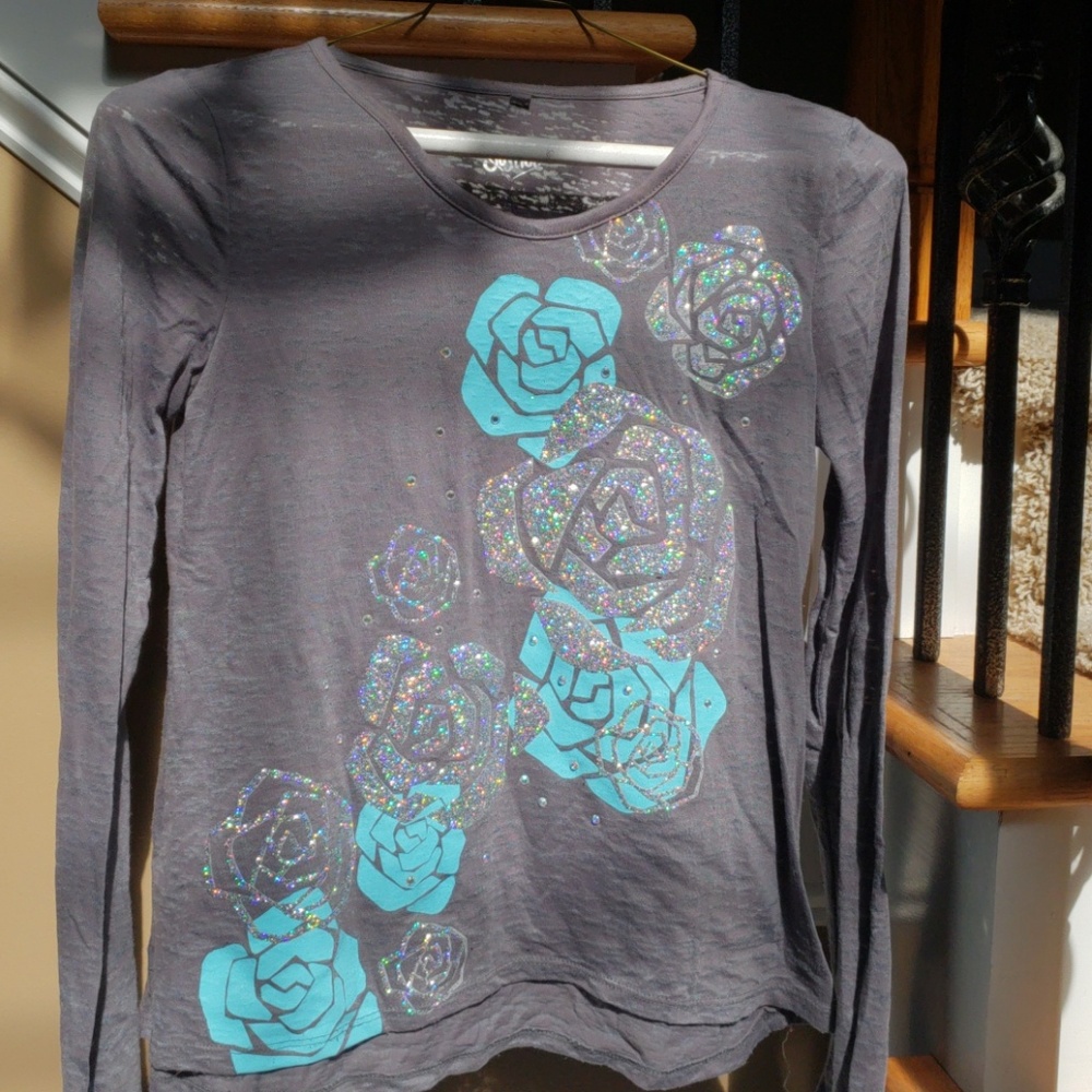 Bespectacled Flower Print Long Sleeve Shirt
